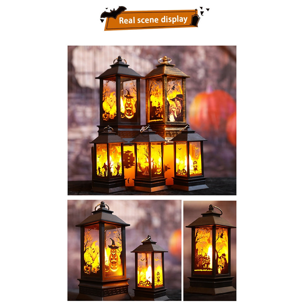 Halloween Led Electronic Candles Light Vintage Witch Castle Pumpkin Ornament for Halloween Party