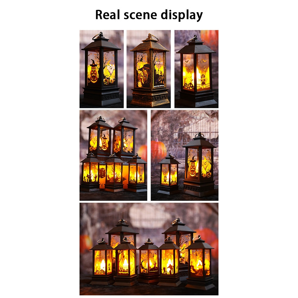 Halloween Led Electronic Candles Light Vintage Witch Castle Pumpkin Ornament for Halloween Party