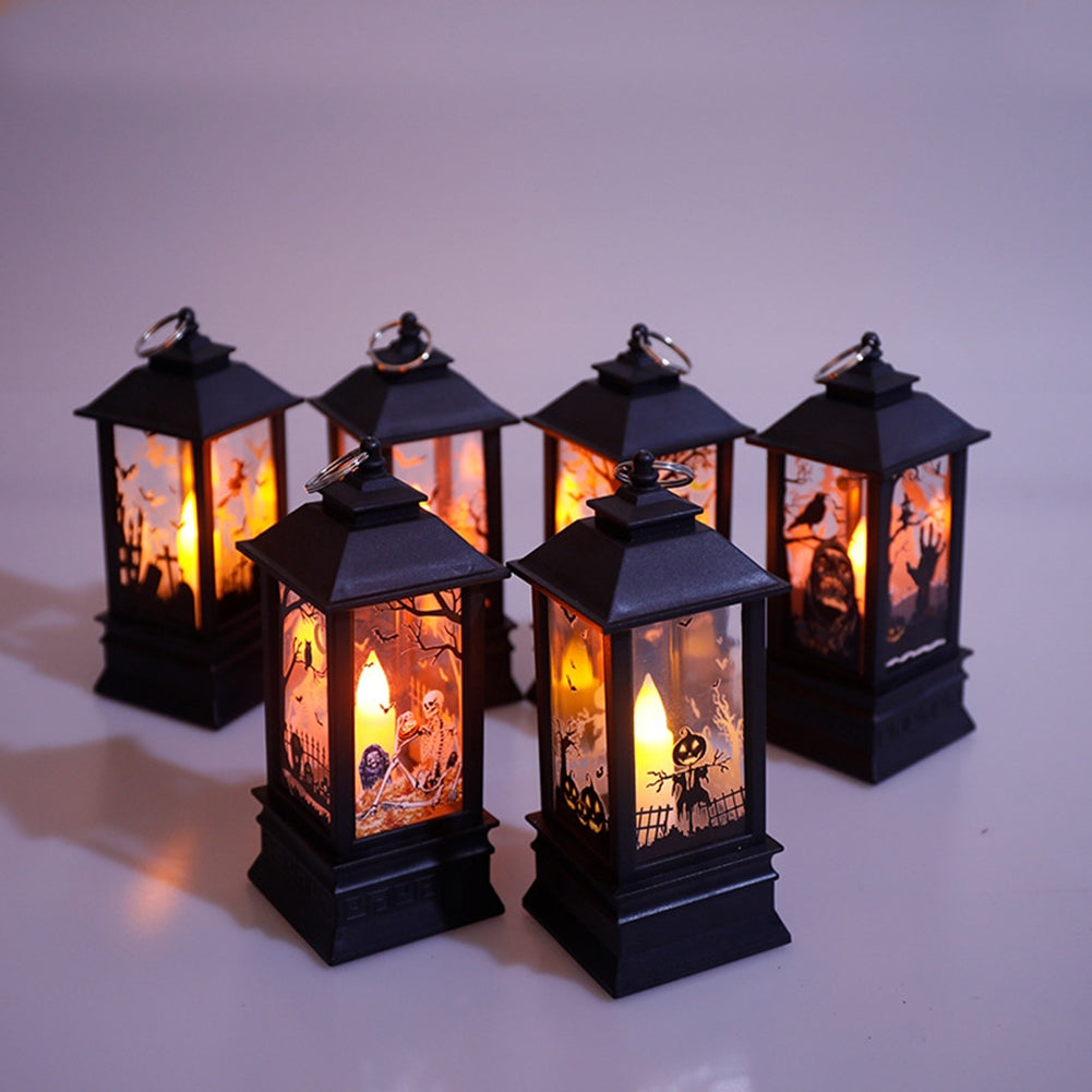 Halloween Led Electronic Candles Light Vintage Witch Castle Pumpkin Ornament for Halloween Party