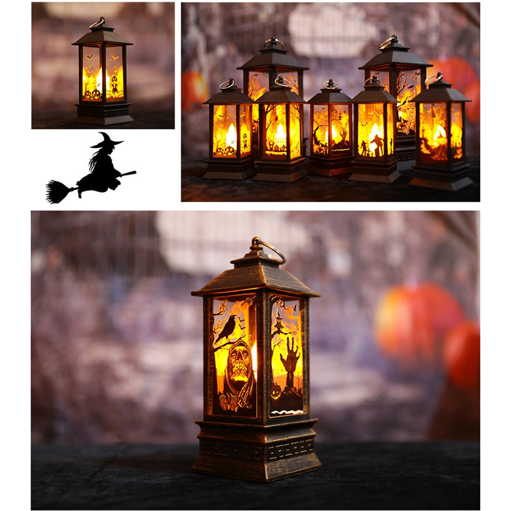 Halloween Led Electronic Candles Light Vintage Witch Castle Pumpkin Ornament for Halloween Party