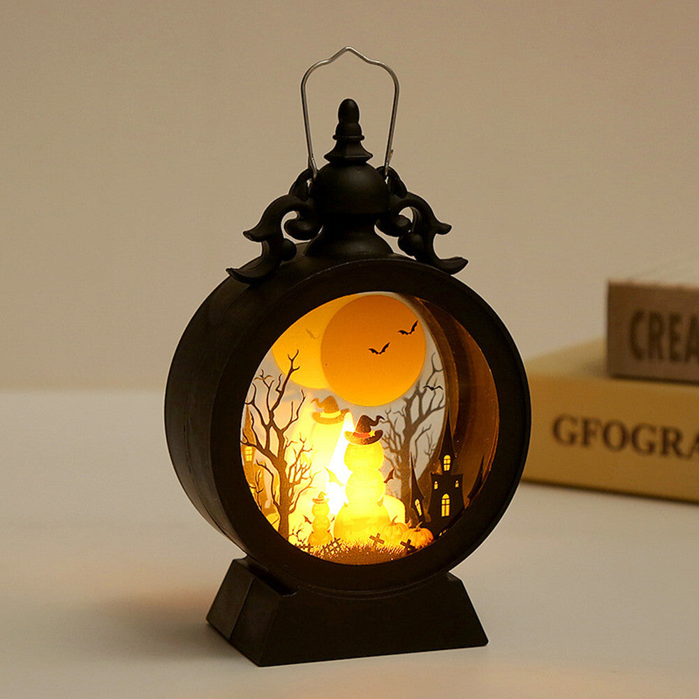Halloween Witch Pumpkin Lantern Retro Round LED Lantern Portable Electronic Candle Night Light For Party Decorations witch