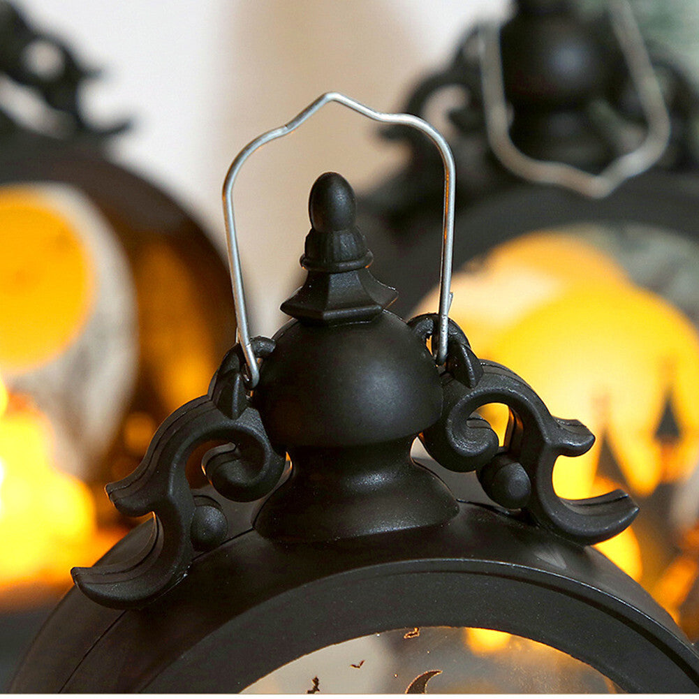 Halloween Witch Pumpkin Lantern Retro Round LED Lantern Portable Electronic Candle Night Light For Party Decorations witch