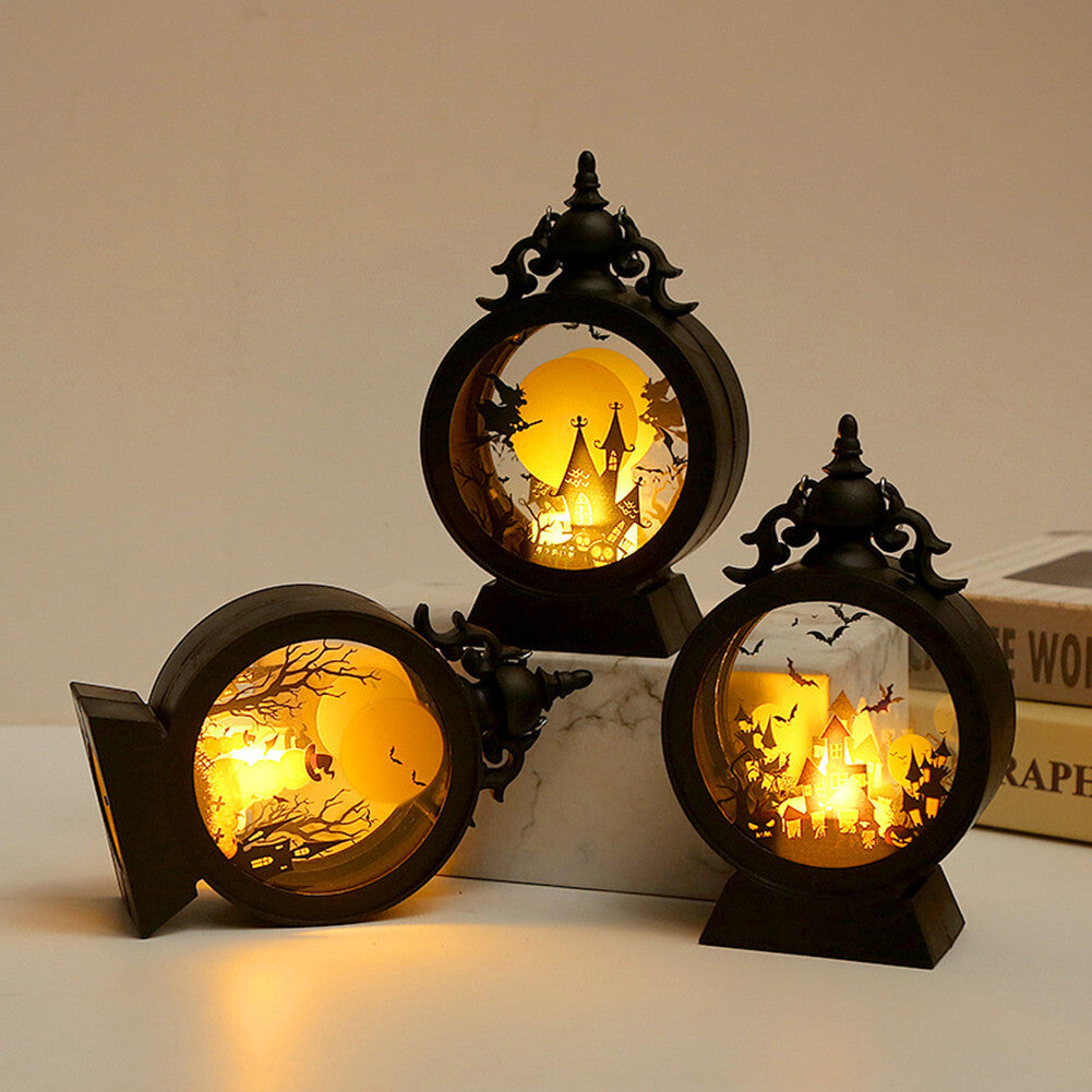 Halloween Witch Pumpkin Lantern Retro Round LED Lantern Portable Electronic Candle Night Light For Party Decorations witch