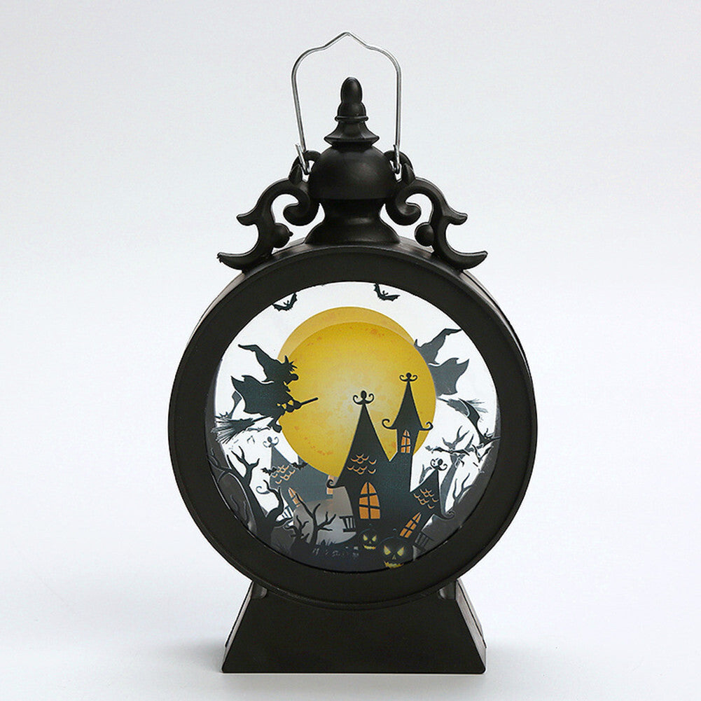 Halloween Witch Pumpkin Lantern Retro Round LED Lantern Portable Electronic Candle Night Light For Party Decorations witch