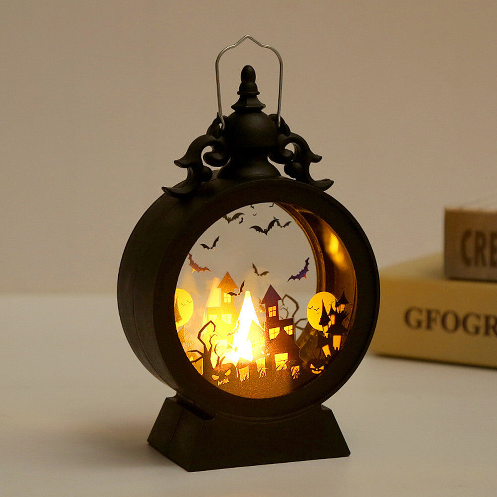 Halloween Witch Pumpkin Lantern Retro Round LED Lantern Portable Electronic Candle Night Light For Party Decorations witch