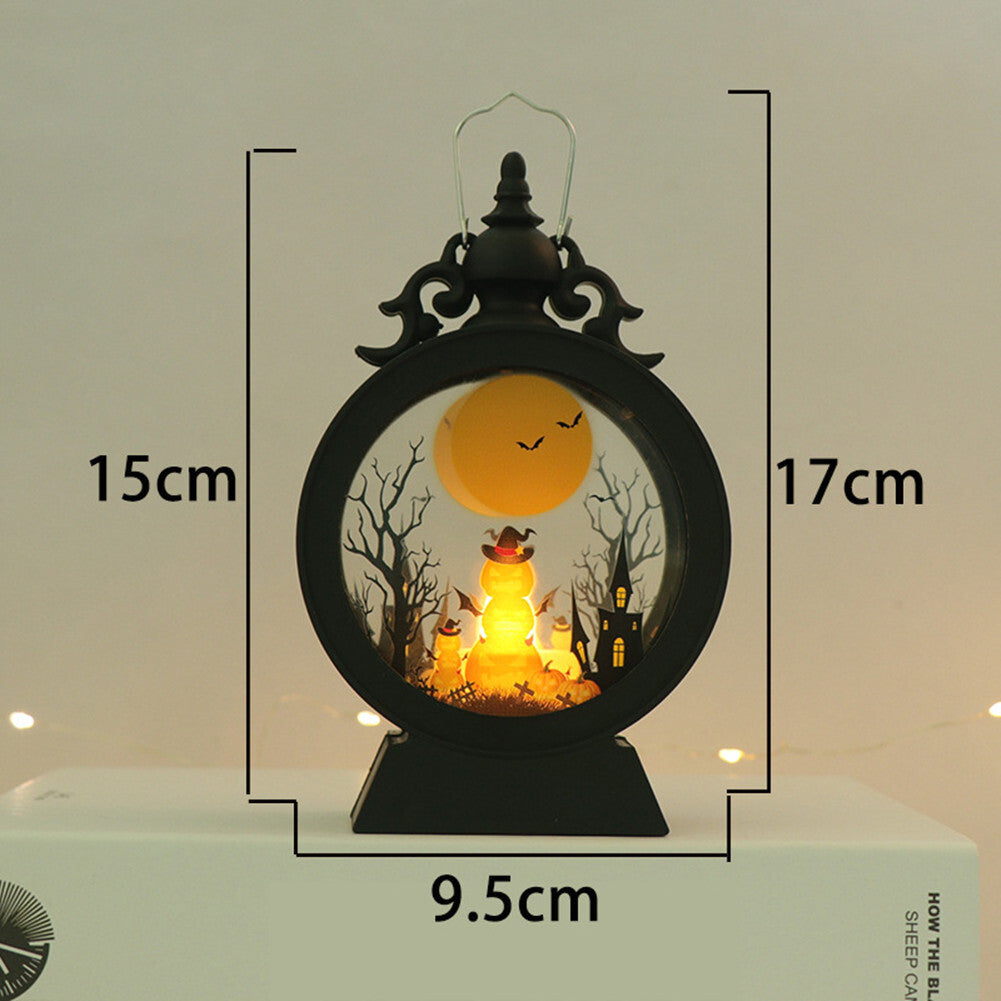 Halloween Witch Pumpkin Lantern Retro Round LED Lantern Portable Electronic Candle Night Light For Party Decorations witch